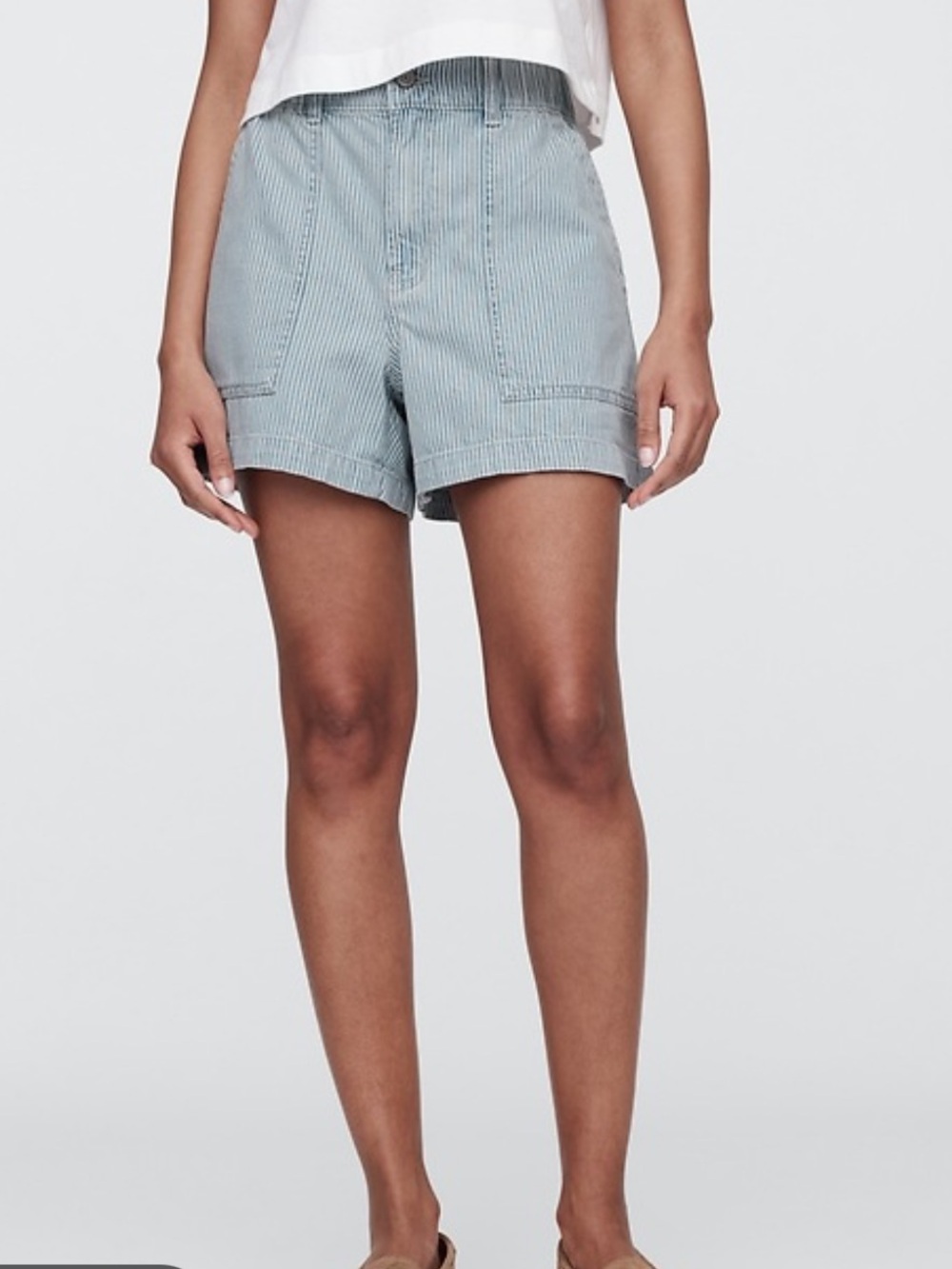 Gap High-Rise Light Blue Striped Denim Utility Shorts